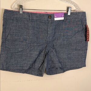 Merona Blue Casual flat front Shorts 100% cotton pockets front back Plus SZ 16